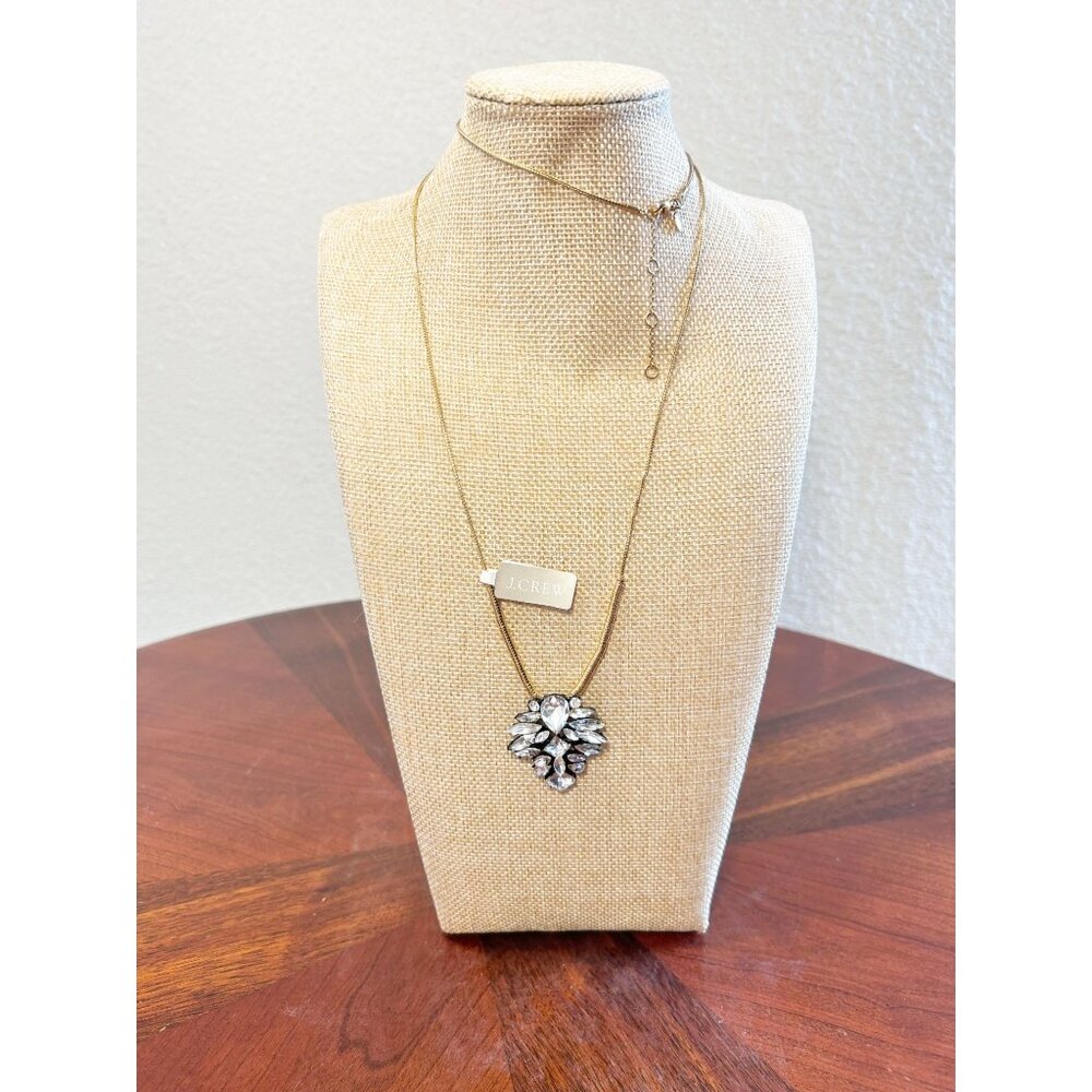 Vintage J.Crew Clear Gold Tone Crystal Rhinestone Pendant Necklace